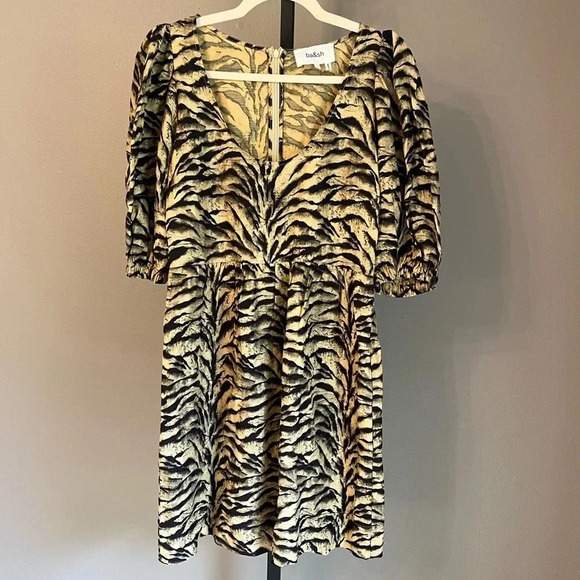 Ba&sh Zola Lady Linen Dress Animal Print Beige Small NWT Contemporary Statement - Picture 1 of 8